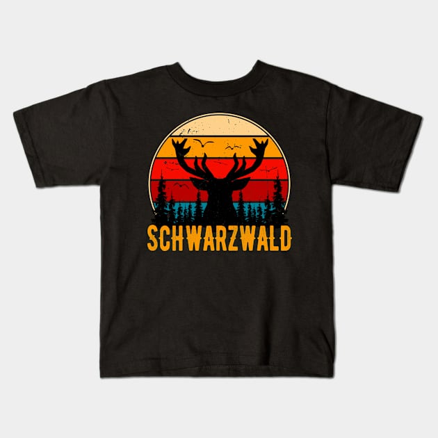 Schwarzwald Retro Hirsch Schwaben Schwarzwälder Kids T-Shirt by Foxxy Merch